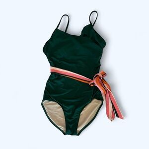 Lime Ricki forest green swimsuit with long pink belt